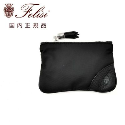 フェリージfelisiキーケースメンズコンパクトポーチ813/3/DS+LDナイロン×ソフトキップレザーブラックチェーンフック式ユニセックスフリンジ装飾贈り物国内正規品でらでら公式ブランド
