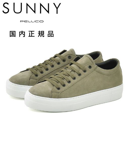 ペリーコサニーPELLICOSUNNYレザースニーカーメンズレースアップシューズGIOIAM003カーフスエードSTONEオリーブグレーダブルソール国内正規品でらでら公式ブランド