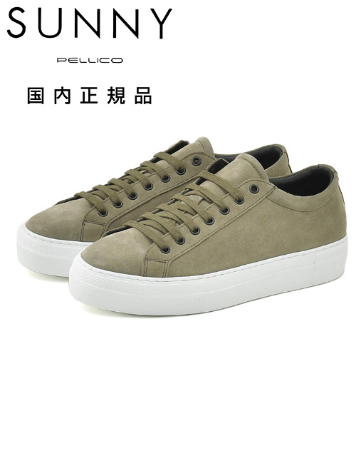 ペリーコサニーPELLICOSUNNYレザースニーカーメンズレースアップシューズGIOIAM003カーフスエードSTONEオリーブグレーダブルソール国内正規品でらでら公式ブランド