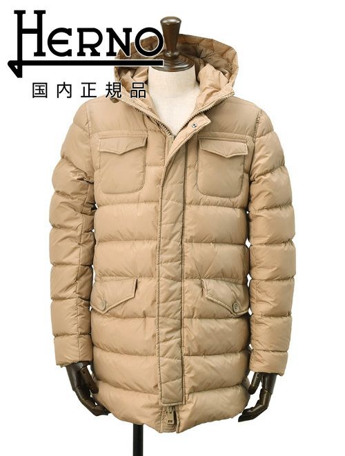 ヘルノHERNOダウンジャケットメンズPOLAR-TECHポーラテックナイロンシャモニーベージュダウンコートM-65型デザインPI0191U軽量撥水国内正規品でらでら公式ブランド