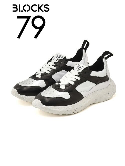 ブロックス79BLOCKS79スニーカーメンズレースアップシューズCOBIモデルナンバリングデザインブラックシルバーホワイト黒白スムースレザーEｘtralightソールサスティナブル国内正規品でらでら公式ブランド