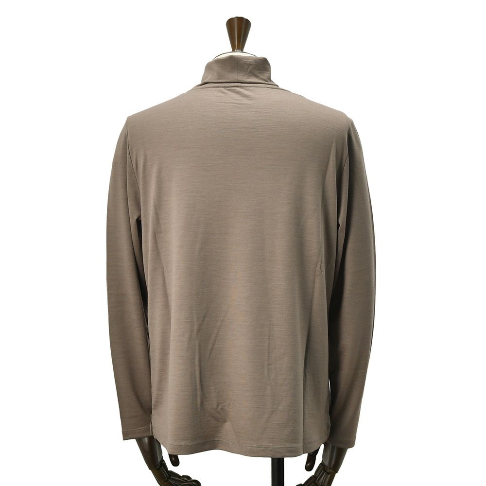 ノミアモnomiamoタートルネックTシャツメンズロングスリーブ長袖カットソーウォッシャブルウールsuper100’sブラウンボックスカットレギュラーフィットナチュラルストレッチ国内正規品でらでら公式ブランド