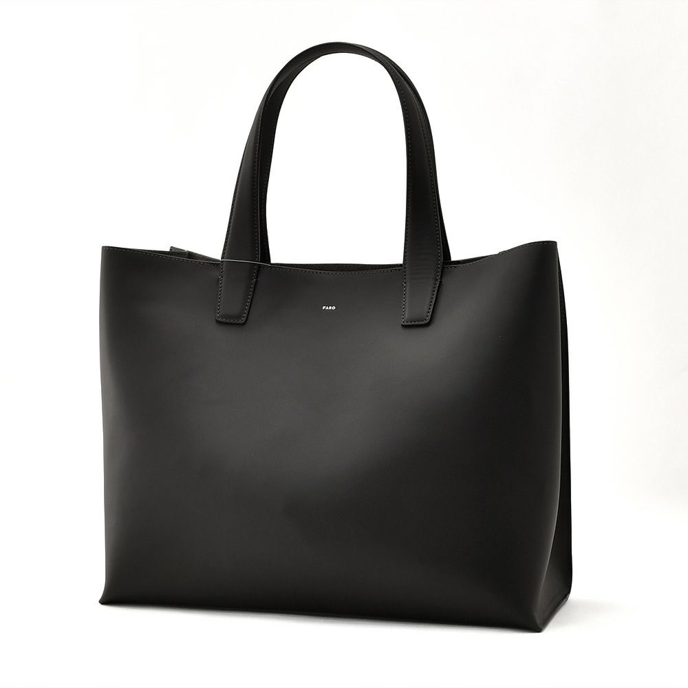 ファーロFARO横長トートバッグメンズスムースカーフレザーブラック黒マグネット開閉式ブランドロゴデザインレザーハンドル男女兼用大容量国内正規品でらでら公式ブランド