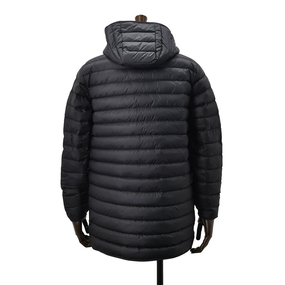 ジョットJOTTロング丈ダウンジャケットメンズLUCモデル撥水ナイロンフーディーアウターブラックパッカブル仕様ブランドワッペンライトダウン収納ポーチ付き超軽量国内正規品でらでら公式ブランド