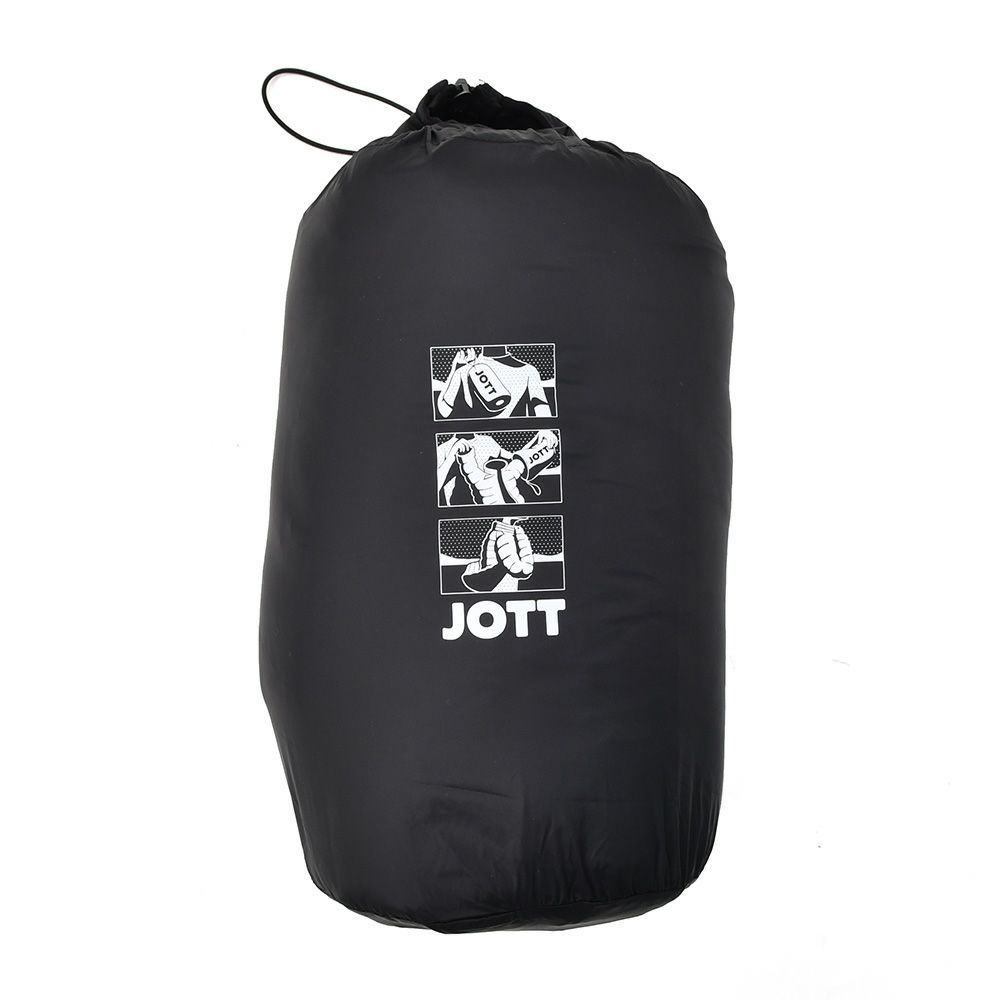 ジョットJOTTロング丈ダウンジャケットメンズLUCモデル撥水ナイロンフーディーアウターブラックパッカブル仕様ブランドワッペンライトダウン収納ポーチ付き超軽量国内正規品でらでら公式ブランド