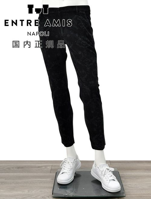 アントレアミENTREAMISコーデュロイパンツメンズ8188モデルジャガード柄コットンストレッチブラック黒クロップド丈スキニー細畝国内正規品でらでら公式ブランド