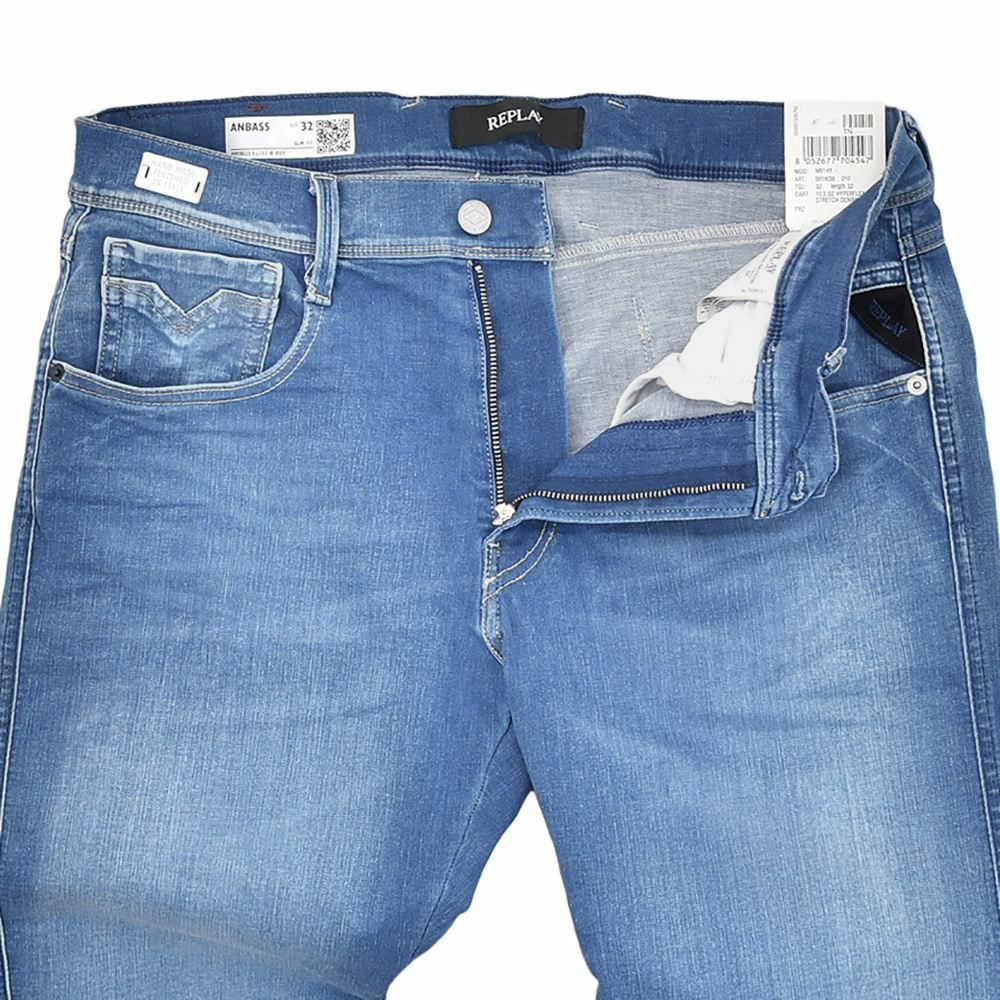 リプレイREPLAYメンズジーンズANBASSHYPERFLEXX.L.I.T.E.RE-USEDライトブルーハイパーフレックスリユーズドスリムフィットアンバス国内正規品イタリアブランド