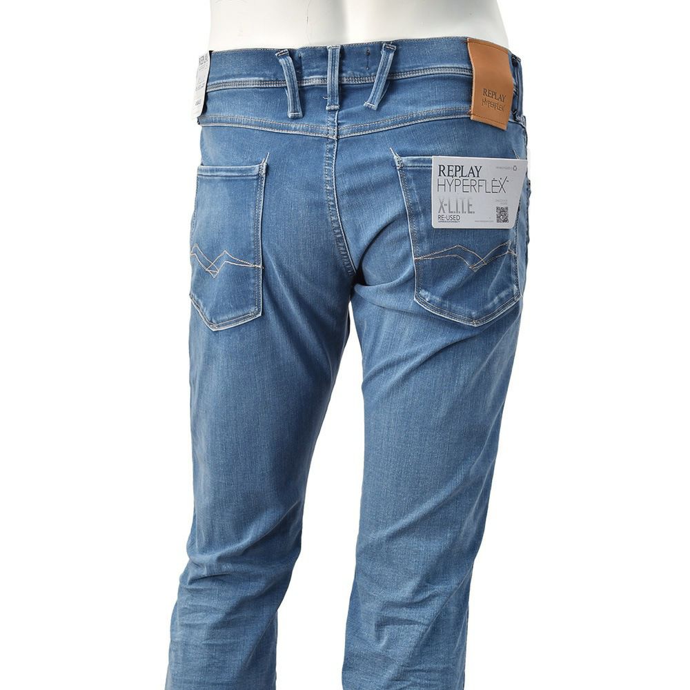 リプレイREPLAYメンズジーンズANBASSHYPERFLEXX.L.I.T.E.RE-USEDライトブルーハイパーフレックスリユーズドスリムフィットアンバス国内正規品イタリアブランド
