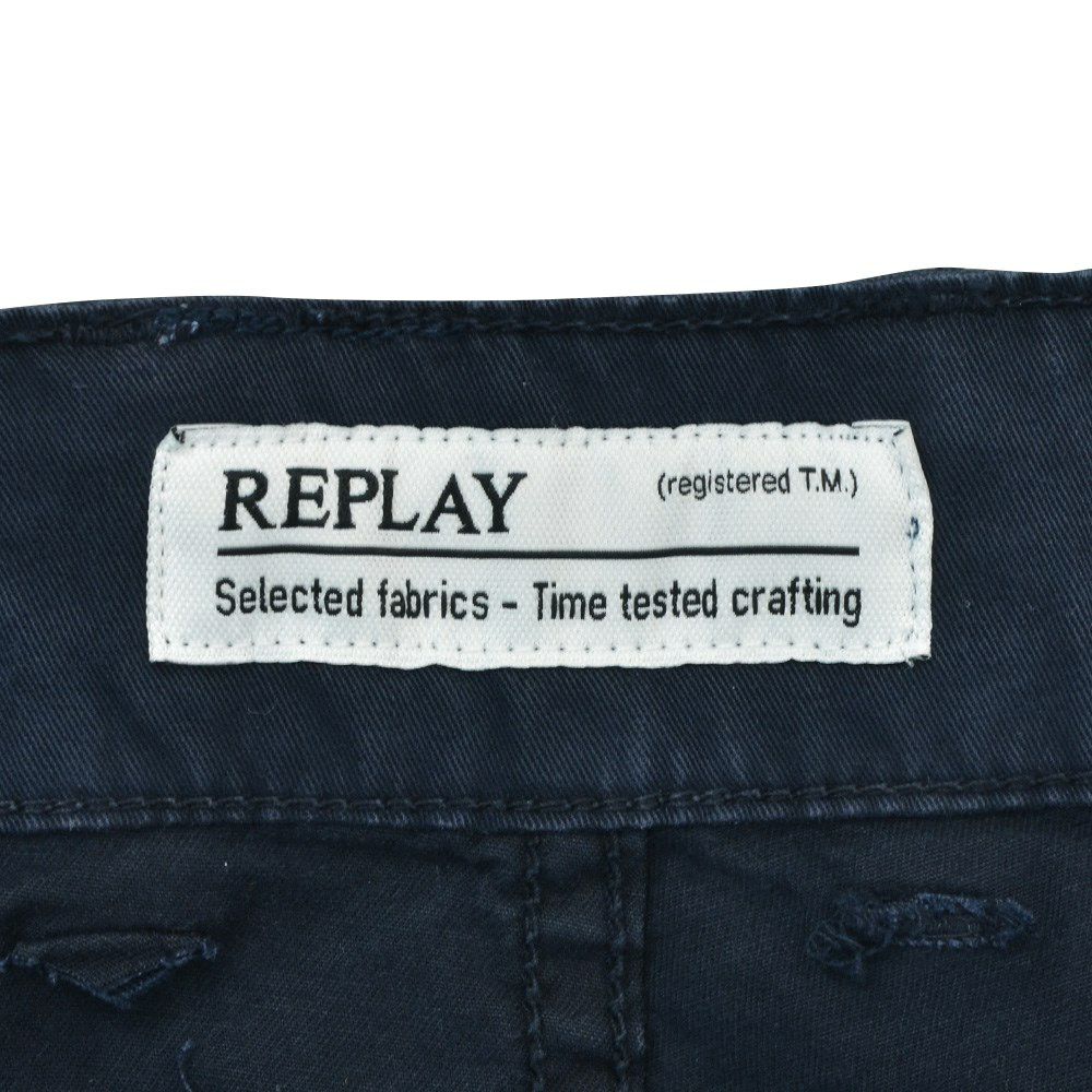 【preSALE!50%off】リプレイREPLAYコットンパンツメンズストレッチツイル生地ウエスト調節可能バックルダークブルーガーメントダイカーペンターパンツレギュラーシルエットカーゴ型ポケット国内正規品でらでら公式ブランド