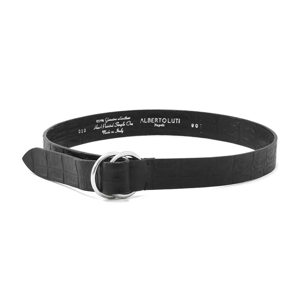 アルベルトルティALBERTOLUTIダブルリングベルトメンズクロコ型押しレザーブラック黒30mm幅ブランド刻印メッセージロゴ国内正規品でらでら公式ブランド