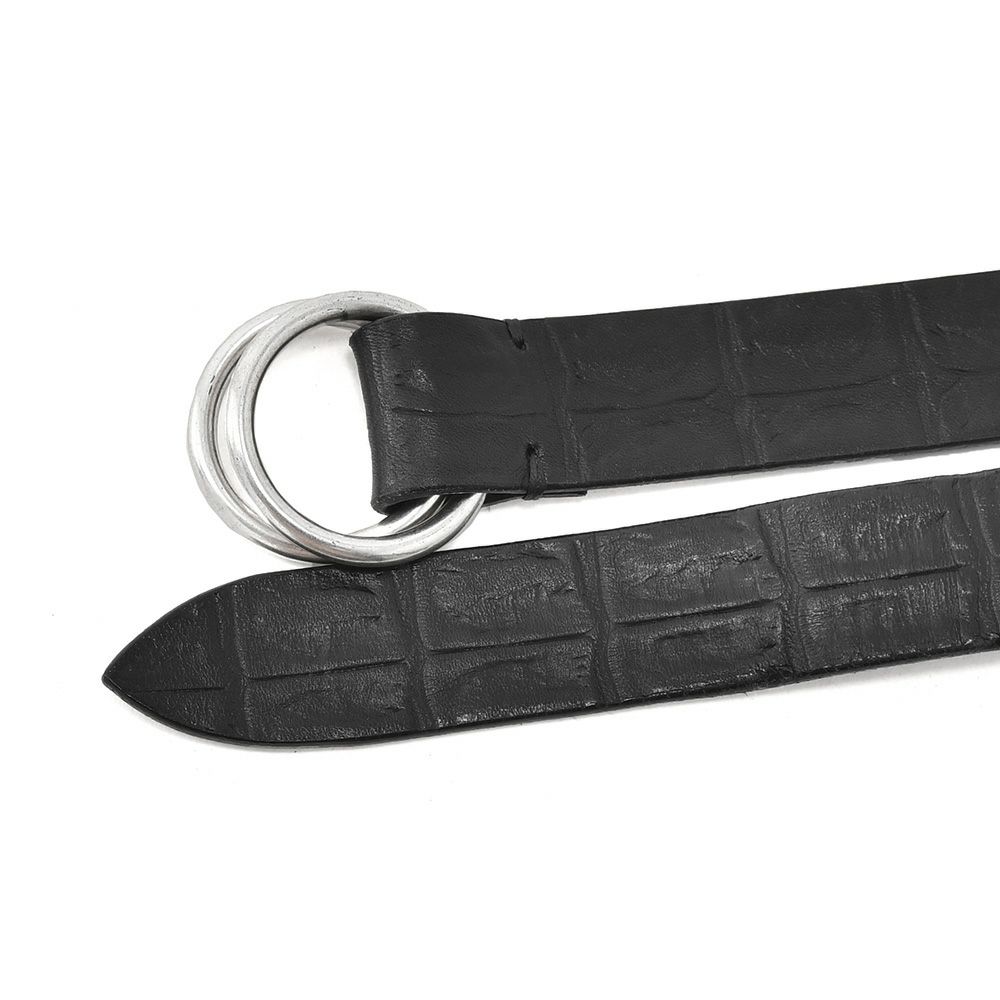 アルベルトルティALBERTOLUTIダブルリングベルトメンズクロコ型押しレザーブラック黒30mm幅ブランド刻印メッセージロゴ国内正規品でらでら公式ブランド