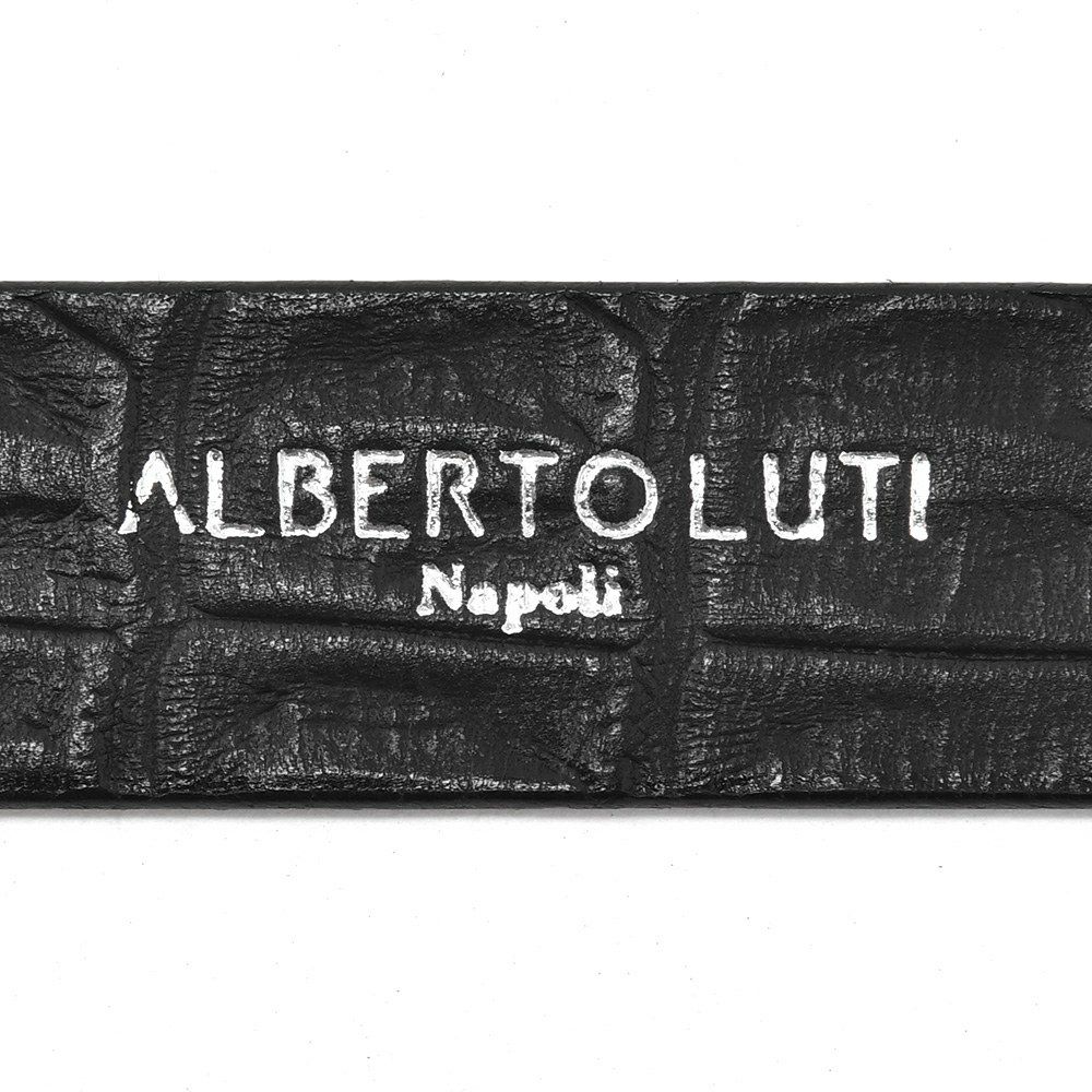 アルベルトルティALBERTOLUTIダブルリングベルトメンズクロコ型押しレザーブラック黒30mm幅ブランド刻印メッセージロゴ国内正規品でらでら公式ブランド