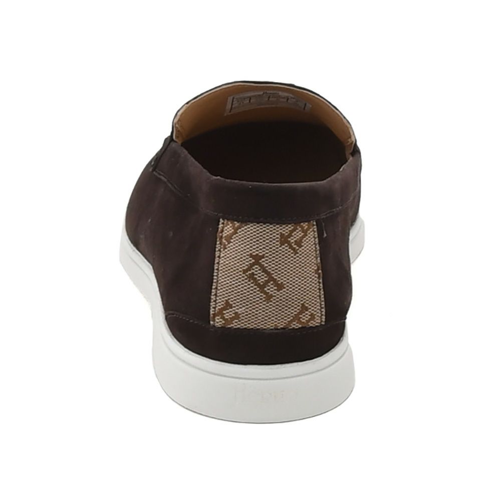 【preSALE!20%off】ヘルノHERNOモカシンスニーカーメンズスリッポンSH005UMカーフスエードダークブラウンモノグラムデザインゴムソールシルバープレート国内正規品でらでら公式ブランド