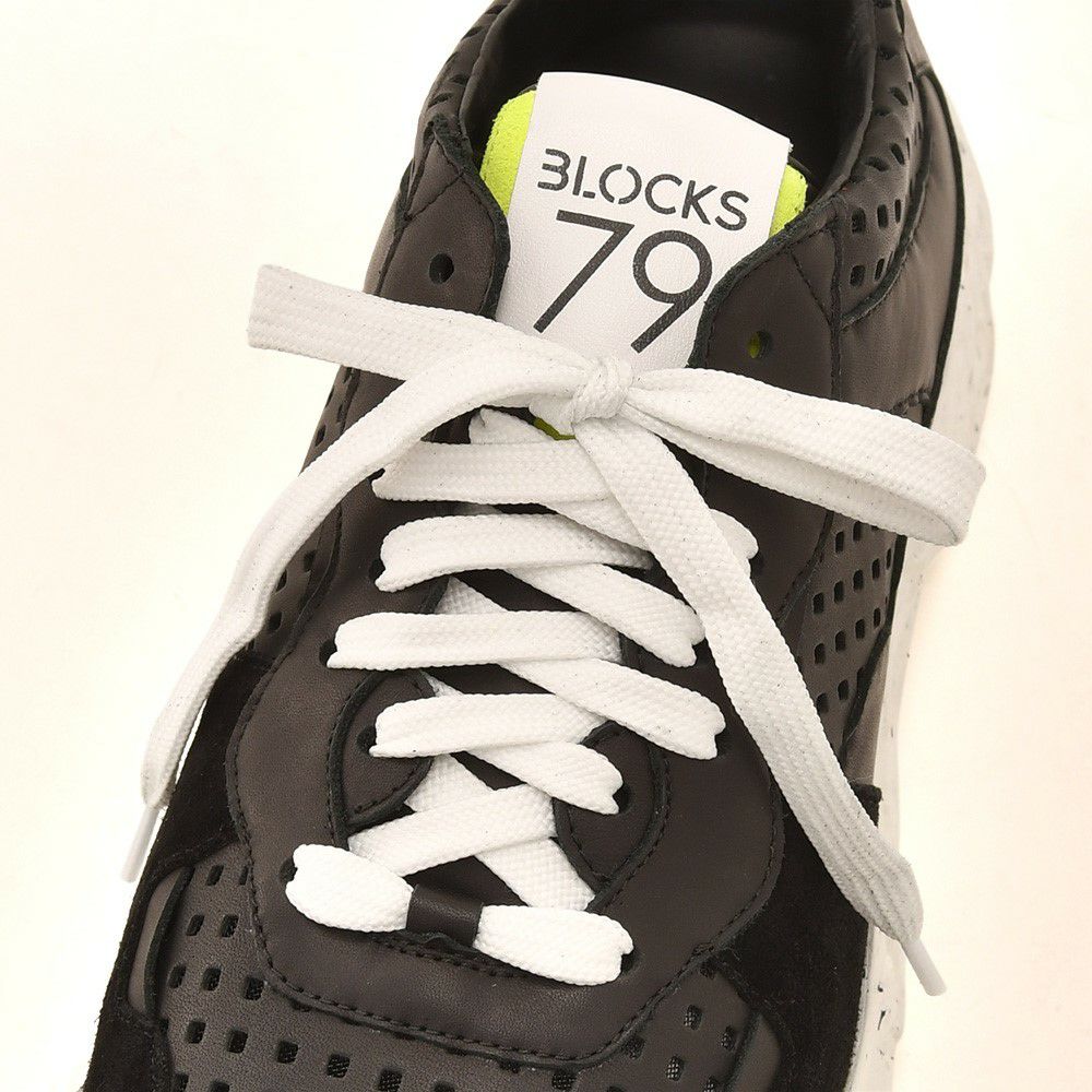 ブロックス79BLOCKS79スニーカーメンズレースアップシューズCOBIモデルパンチングブランドアイコンブラック黒スムースレザーEｘtralightソールサスティナブル国内正規品でらでら公式ブランド