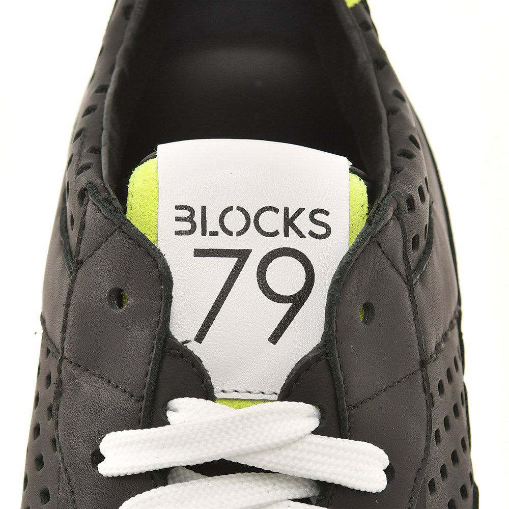 ブロックス79BLOCKS79スニーカーメンズレースアップシューズCOBIモデルパンチングブランドアイコンブラック黒スムースレザーEｘtralightソールサスティナブル国内正規品でらでら公式ブランド