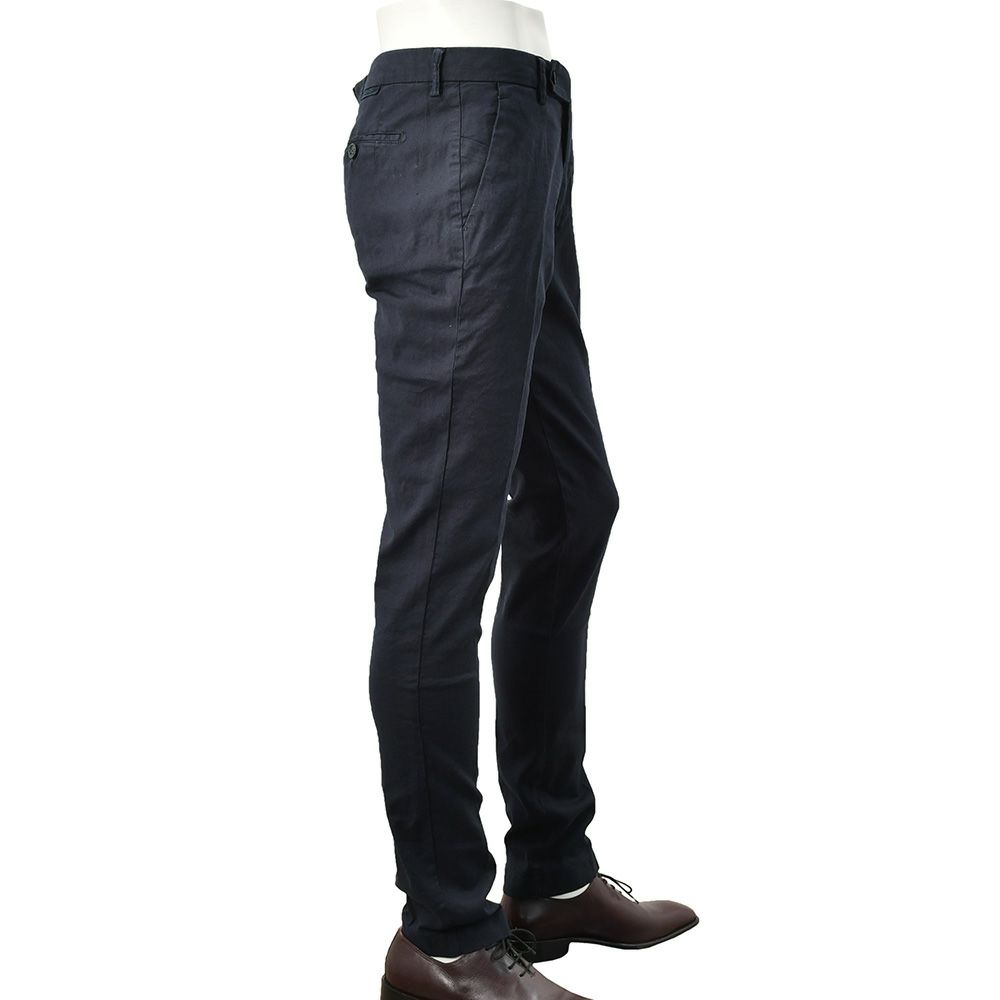 ベルウィッチBERWICHテーパードパンツメンズモレッロJMORELLOリネンコットンストレッチネイビー紺ノープリーツ3点留めフロントガーメントダイブランドロゴ刺繍国内正規品でらでら公式ブランド