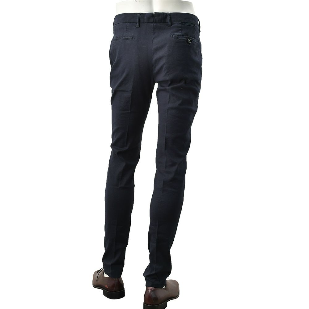 ベルウィッチBERWICHテーパードパンツメンズモレッロJMORELLOリネンコットンストレッチネイビー紺ノープリーツ3点留めフロントガーメントダイブランドロゴ刺繍国内正規品でらでら公式ブランド