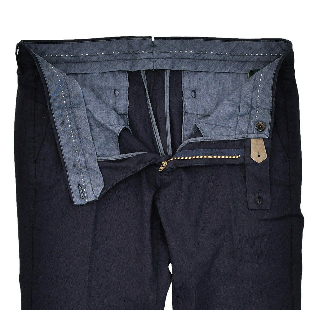 ベルウィッチBERWICHテーパードパンツメンズモレッロJMORELLOリネンコットンストレッチネイビー紺ノープリーツ3点留めフロントガーメントダイブランドロゴ刺繍国内正規品でらでら公式ブランド