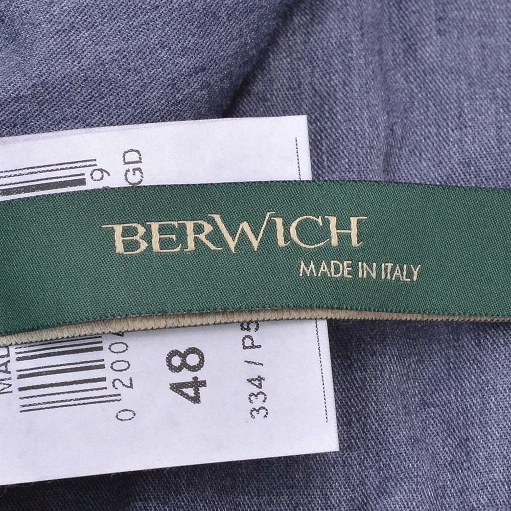 ベルウィッチBERWICHテーパードパンツメンズモレッロJMORELLOリネンコットンストレッチネイビー紺ノープリーツ3点留めフロントガーメントダイブランドロゴ刺繍国内正規品でらでら公式ブランド