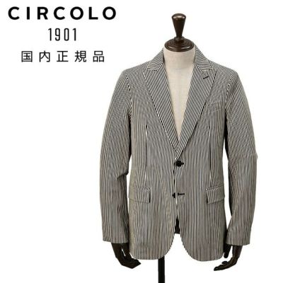 【preSALE!40%off】チルコロCIRCOLO1901カジュアルジャケットメンズ2つ釦シングルコットンジャージーブラック×ベージュストライプ柄ヒッコリー生地風スリムシルエット軽量国内正規品でらでら公式ブランド