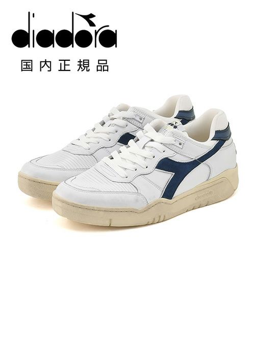 【preSALE!20%off】ディアドラヘリテージDiadoraHeritageレザースニーカーメンズローカットシューズB.560USEDホワイト×ネイビーヴィンテージ加工パンチング国内正規品でらでら公式ブランド