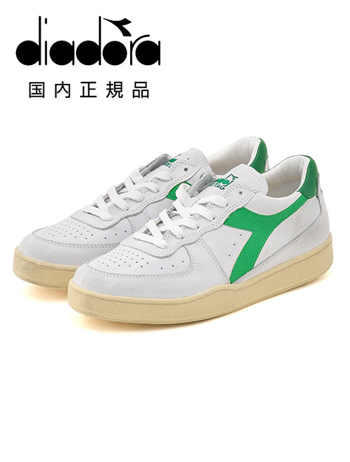 【preSALE!30%off】ディアドラヘリテージDiadoraHeritageレザースニーカーメンズローカットシューズMIBASKETROWUSEDマイバスケットホワイト×グリーンユーズド加工国内正規品でらでら公式ブランド