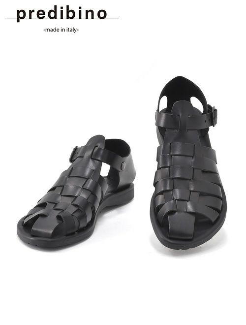 プレディビーノPREDIBINOグルカサンダルメンズバケッタレザー1902モデルブラック黒調節ストラップタイプフッドベットインソールイタリア製でらでら公式ブランド