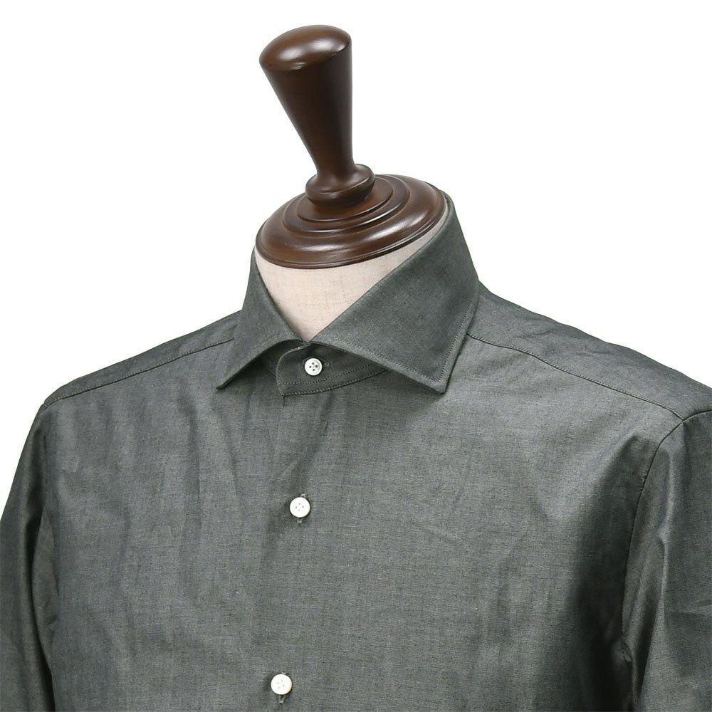 バルバBARBAドレスシャツメンズブロード生地I1U13セミワイドスプリットカラーチャコールグレーレギュラーフィットビジネスドレスイタリア製国内正規品でらでら公式ブランド
