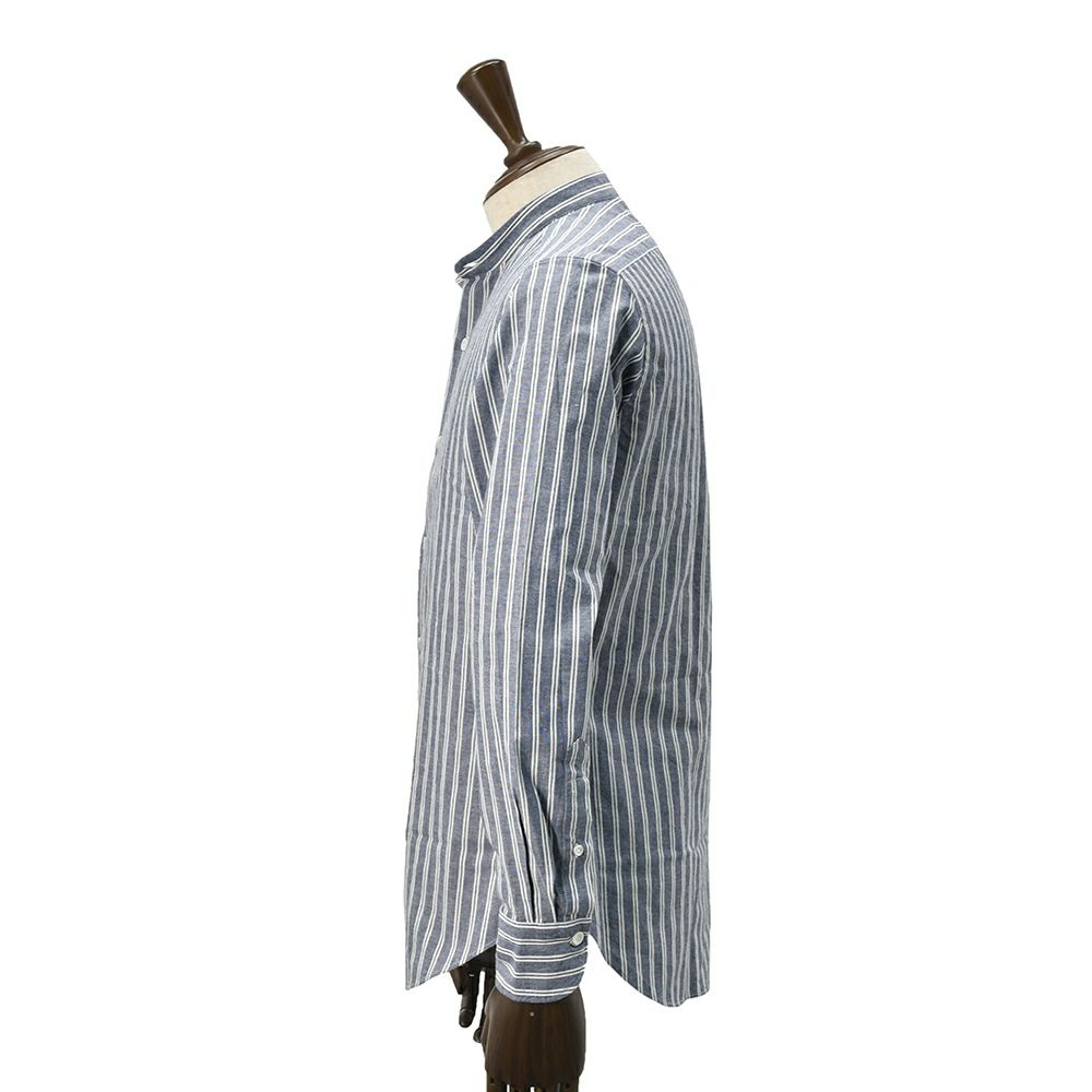 【preSALE!20%off】ジャンネットGIANNETTO長袖カジュアルシャツメンズシャンブレー生地ストライプ柄バンドカラーブルー×ホワイトスリムフィット製品洗い国内正規品でらでら公式ブランド