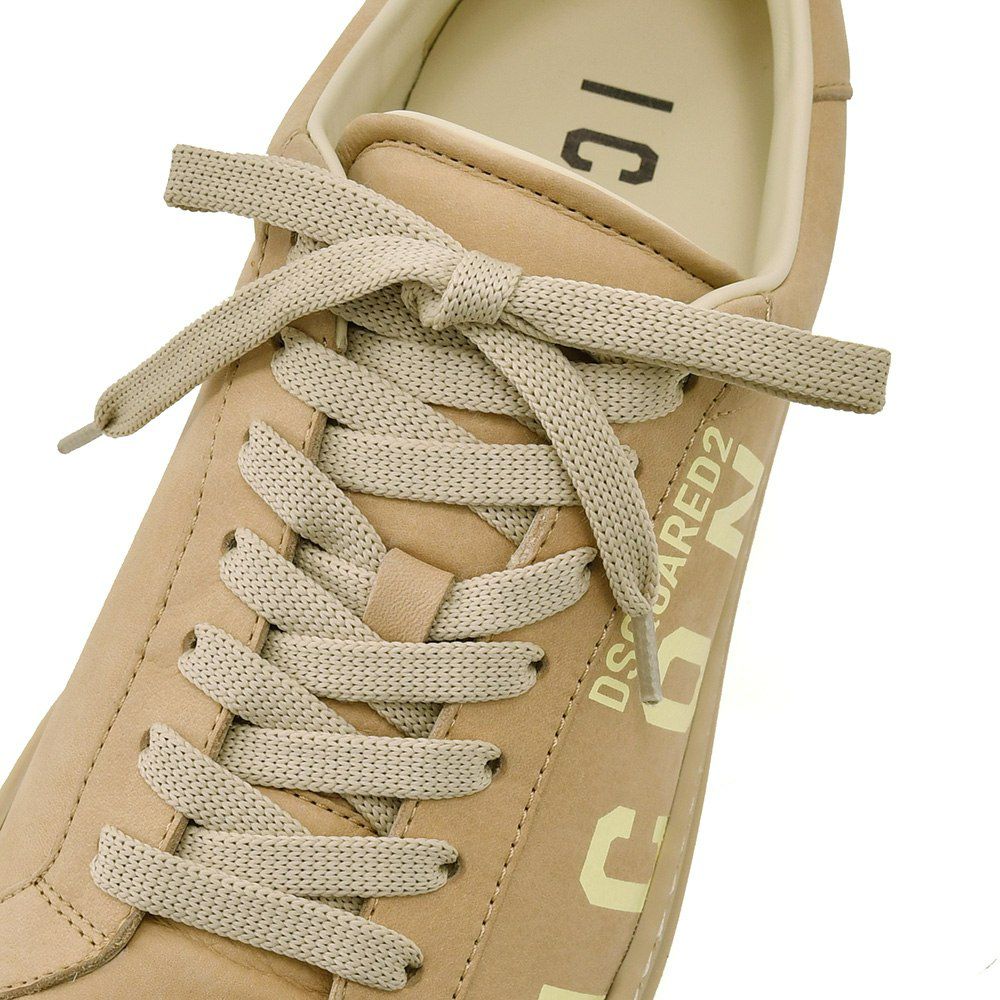 ディースクエアードDSQUARED2レザースニーカーメンズローカットシューズCASSETTAカセッタICONロゴプリントライトベージュレースアップゴムソール国内正規品でらでら公式ブランド