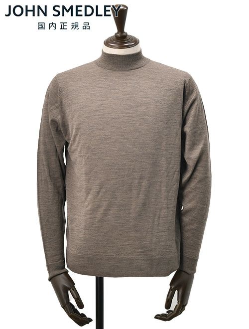 ジョンスメドレーJOHNSMEDLEYモックネックニットメンズKILDAYハイゲージセーターメランジブラウン長袖メリノウール30ゲージMODERNFITモダンフィット国内正規品でらでら公式ブランド