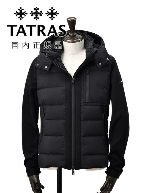タトラスTATRASダウンブルゾンメンズタロTARO袖切替ダウンジャケットブラック黒ハイブリッド型マットナイロン胸ポケットデザイン撥水加工スリムシルエット国内正規品でらでら公式ブランド