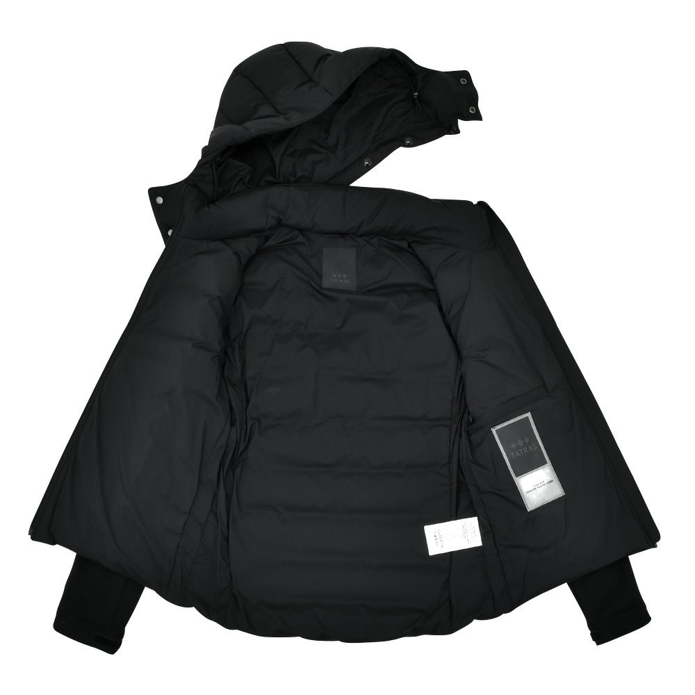 タトラスTATRASダウンブルゾンメンズタロTARO袖切替ダウンジャケットブラック黒ハイブリッド型マットナイロン胸ポケットデザイン撥水加工スリムシルエット国内正規品でらでら公式ブランド
