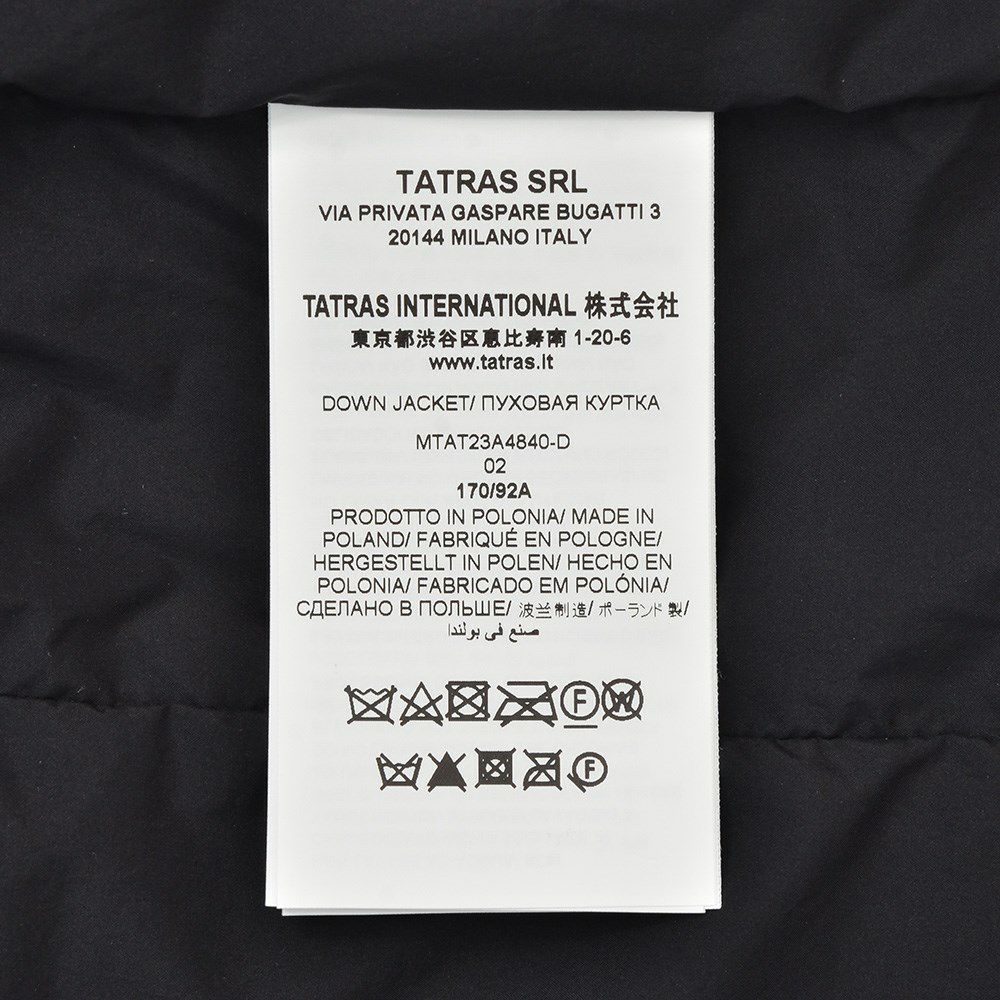 タトラスTATRASダウンブルゾンメンズタロTARO袖切替ダウンジャケットブラック黒ハイブリッド型マットナイロン胸ポケットデザイン撥水加工スリムシルエット国内正規品でらでら公式ブランド