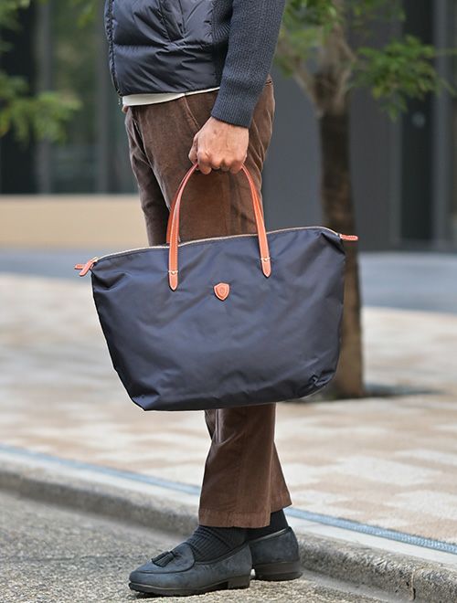 フェリージFELISIトートバッグメンズナイロン×レザー17/26/4/DSネイビーハンドバッグ鞄ブランドロゴデザイン男女兼用ファスナー開閉国内正規品でらでら公式ブランド