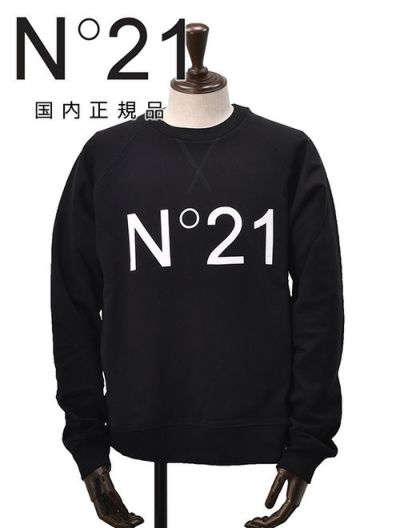 【preSALE!20%off】ヌメロヴェントゥーノN°21長袖トレーナーメンズスウェットシャツブランドロゴプリントブラック黒クルーネック仕様裏パイルラグランスリーブリラックスフィット国内正規品でらでら公式ブランド