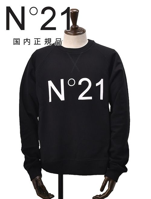 【preSALE!20%off】ヌメロヴェントゥーノN°21長袖トレーナーメンズスウェットシャツブランドロゴプリントブラック黒クルーネック仕様裏パイルラグランスリーブリラックスフィット国内正規品でらでら公式ブランド
