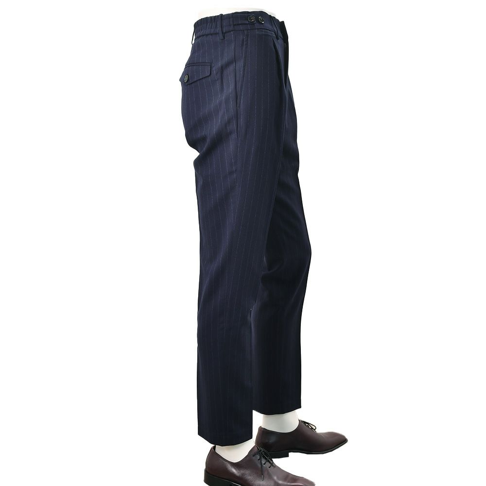 【preSALE!20%off】ベルウィッチBERWICHスラックスメンズBERTOベルトハイツイストウールネイビー×ブルー1プリーツシャーリング仕様チョークストライプ柄テーパードパンツ釦アジャスター調節国内正規品でらでら公式ブランド