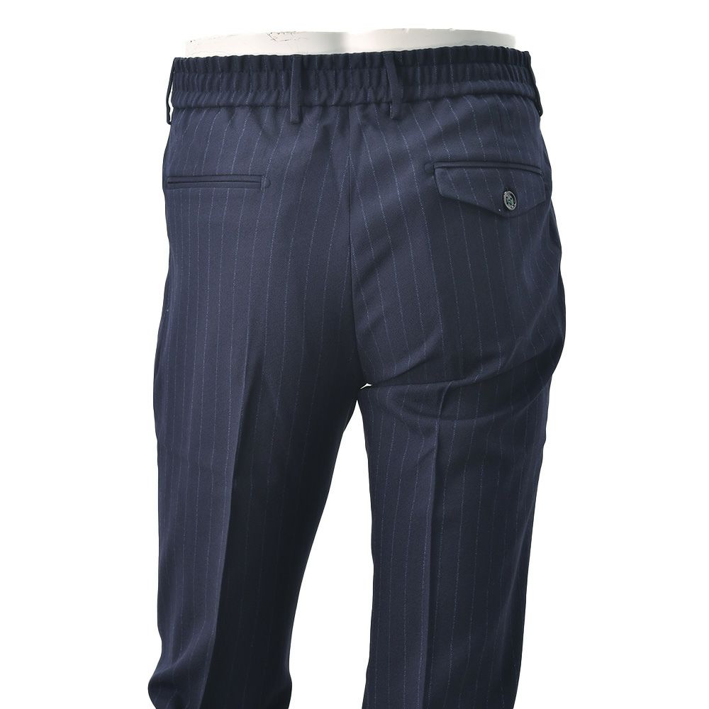 【preSALE!20%off】ベルウィッチBERWICHスラックスメンズBERTOベルトハイツイストウールネイビー×ブルー1プリーツシャーリング仕様チョークストライプ柄テーパードパンツ釦アジャスター調節国内正規品でらでら公式ブランド