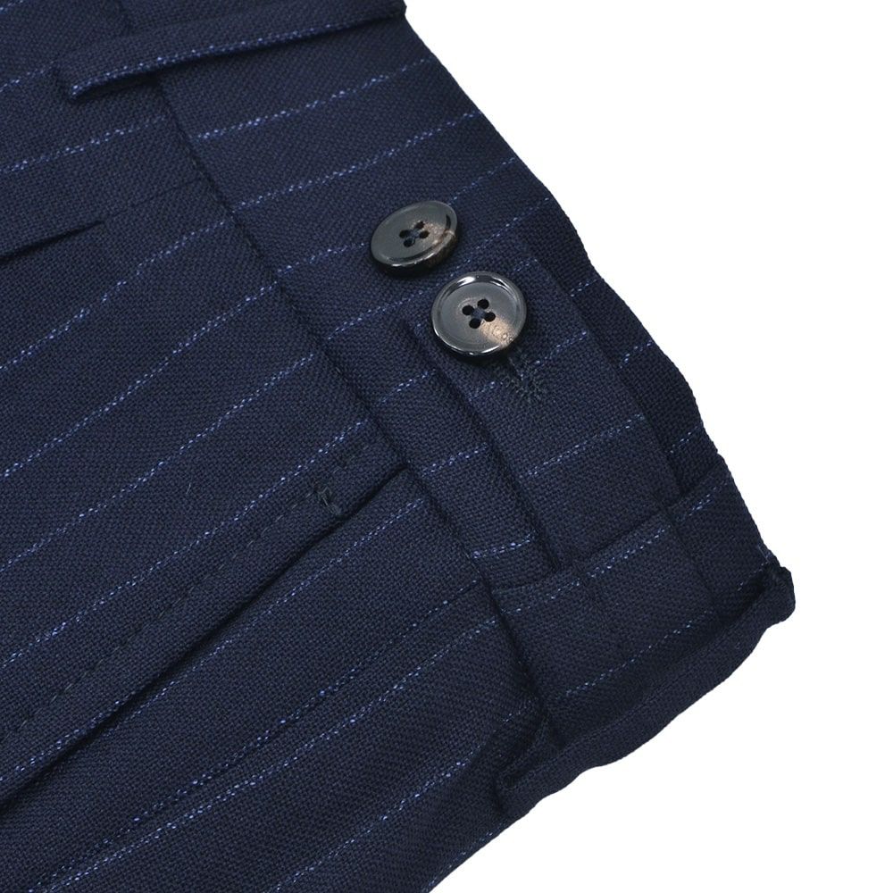 【preSALE!20%off】ベルウィッチBERWICHスラックスメンズBERTOベルトハイツイストウールネイビー×ブルー1プリーツシャーリング仕様チョークストライプ柄テーパードパンツ釦アジャスター調節国内正規品でらでら公式ブランド