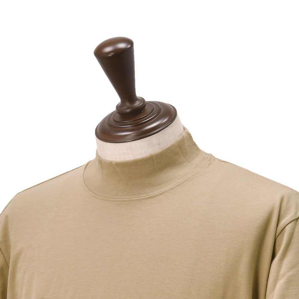 【preSALE!20%off】エラシオELACIOモックネックカットソーメンズ長袖Tシャツコットンスムースジャージーベージュ袖口釦仕様無地デザインレギュラーシルエット国内正規品でらでら公式ブランド