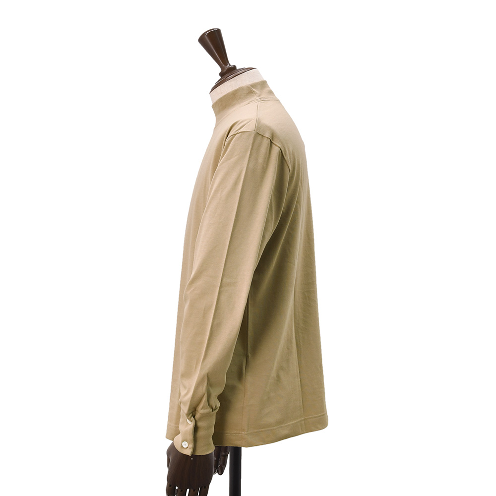 【preSALE!20%off】エラシオELACIOモックネックカットソーメンズ長袖Tシャツコットンスムースジャージーベージュ袖口釦仕様無地デザインレギュラーシルエット国内正規品でらでら公式ブランド