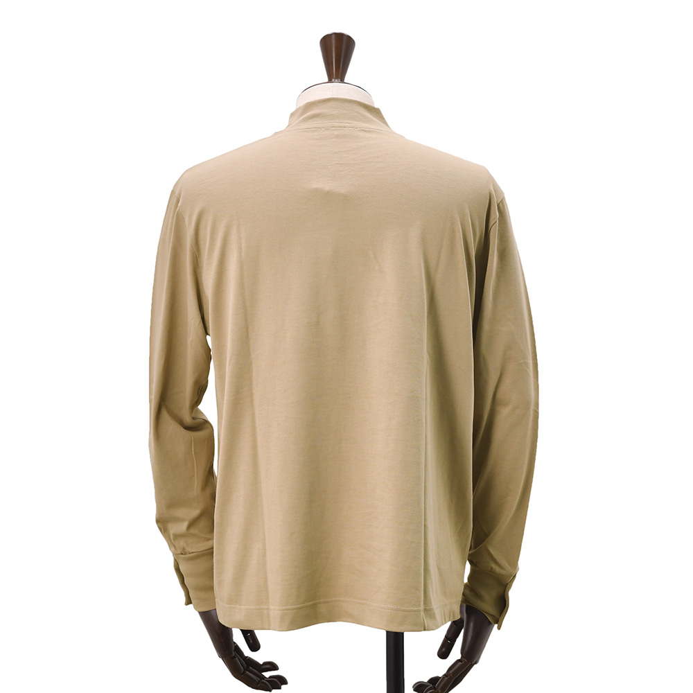 【preSALE!20%off】エラシオELACIOモックネックカットソーメンズ長袖Tシャツコットンスムースジャージーベージュ袖口釦仕様無地デザインレギュラーシルエット国内正規品でらでら公式ブランド