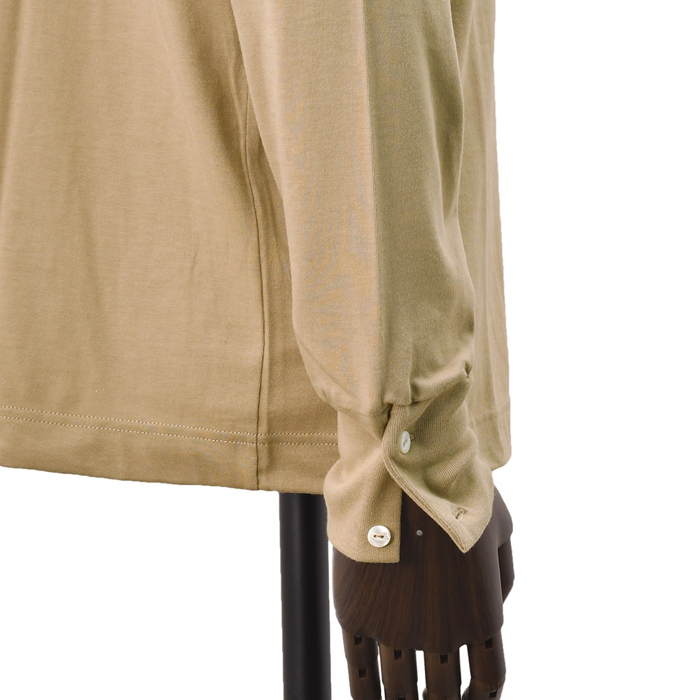 【preSALE!20%off】エラシオELACIOモックネックカットソーメンズ長袖Tシャツコットンスムースジャージーベージュ袖口釦仕様無地デザインレギュラーシルエット国内正規品でらでら公式ブランド