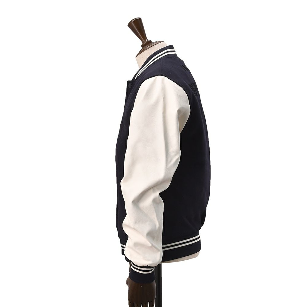 【preSALE!20%off】リプレイREPLAYスタジャンメンズ中綿バーシティージャケットメルトンウール混紡生地異素材切替えデザインネイビー紺レタリングロゴレギュラーフィット国内正規品でらでら公式ブランド