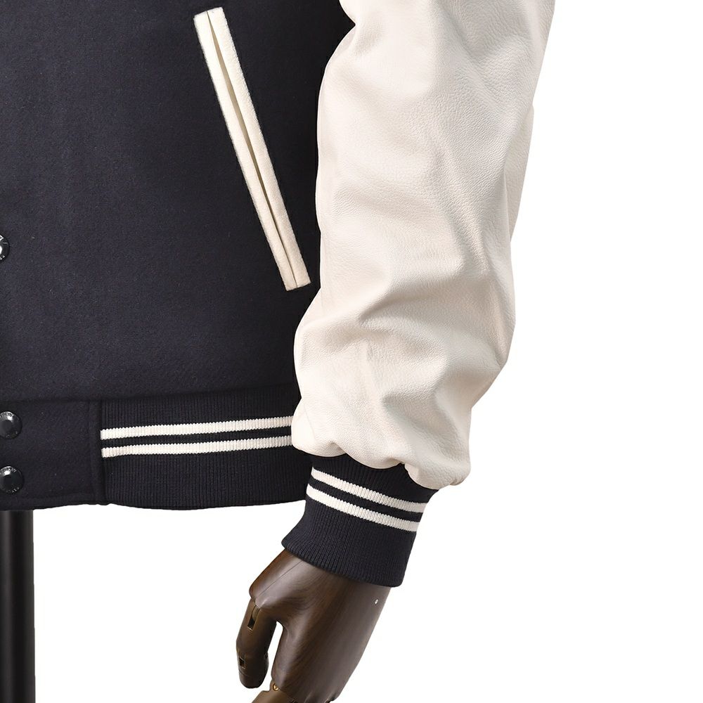 【preSALE!20%off】リプレイREPLAYスタジャンメンズ中綿バーシティージャケットメルトンウール混紡生地異素材切替えデザインネイビー紺レタリングロゴレギュラーフィット国内正規品でらでら公式ブランド