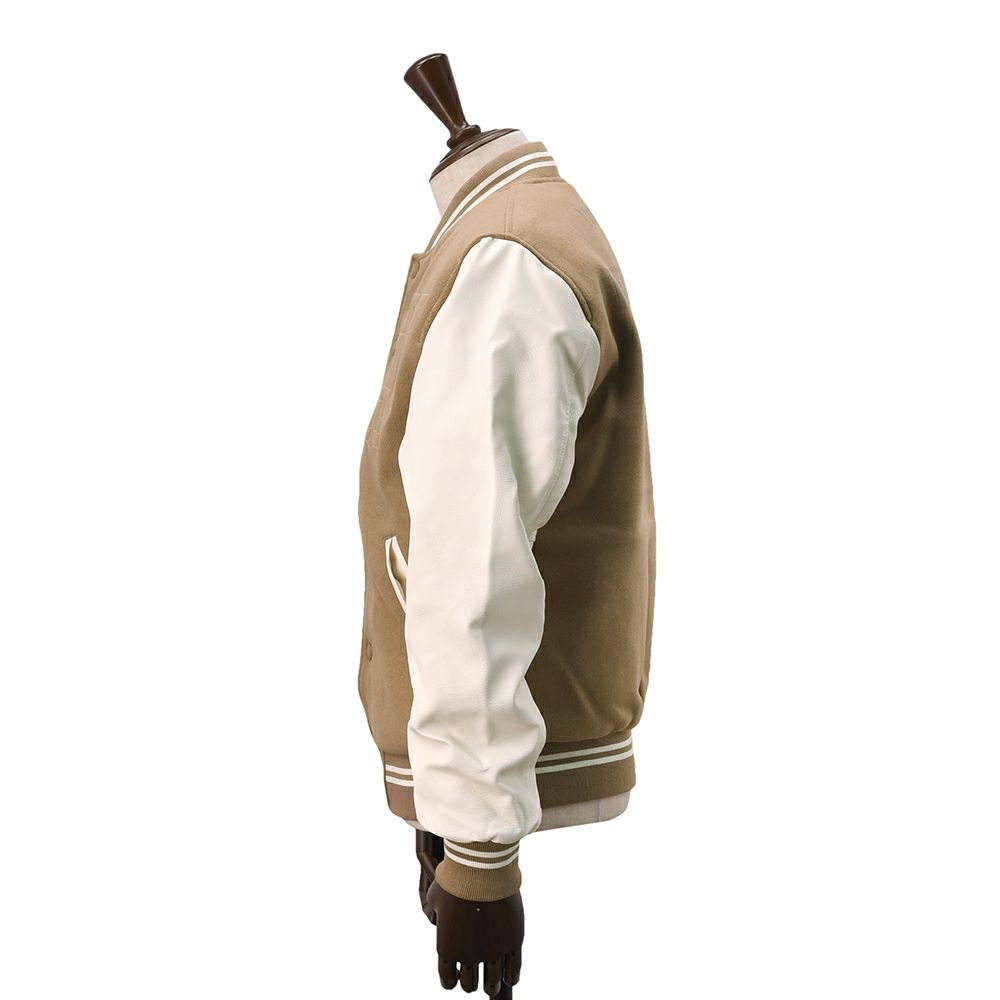 【preSALE!20%off】リプレイREPLAYスタジャンメンズ中綿バーシティージャケットメルトンウール混紡生地異素材切替えデザインブラウンレタリングロゴレギュラーフィット国内正規品でらでら公式ブランド