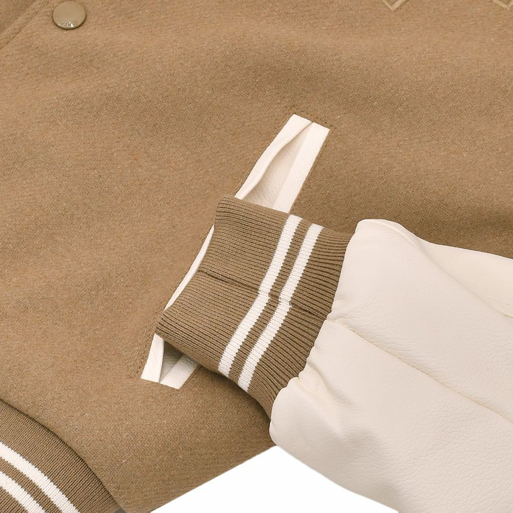 【preSALE!20%off】リプレイREPLAYスタジャンメンズ中綿バーシティージャケットメルトンウール混紡生地異素材切替えデザインブラウンレタリングロゴレギュラーフィット国内正規品でらでら公式ブランド