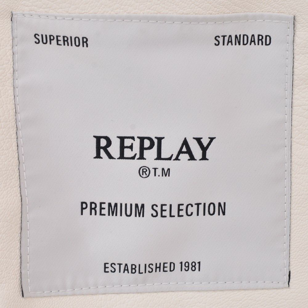 【preSALE!20%off】リプレイREPLAYスタジャンメンズ中綿バーシティージャケットメルトンウール混紡生地異素材切替えデザインブラウンレタリングロゴレギュラーフィット国内正規品でらでら公式ブランド