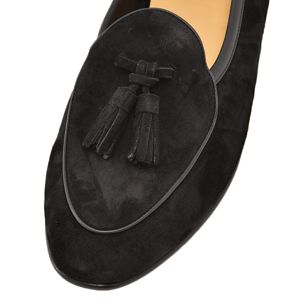 ボードインアンドランジBAUDOIN&LANGEベルジャンシューズメンズSaganモデルクラシックタッセルローファーClassicTasselsブラック黒スエードレザー国内正規品でらでら公式ブランド